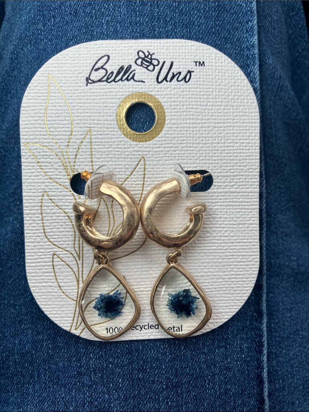 Kohl's Bella Uno Gold Hoop Earrings with Blue Floral Drops